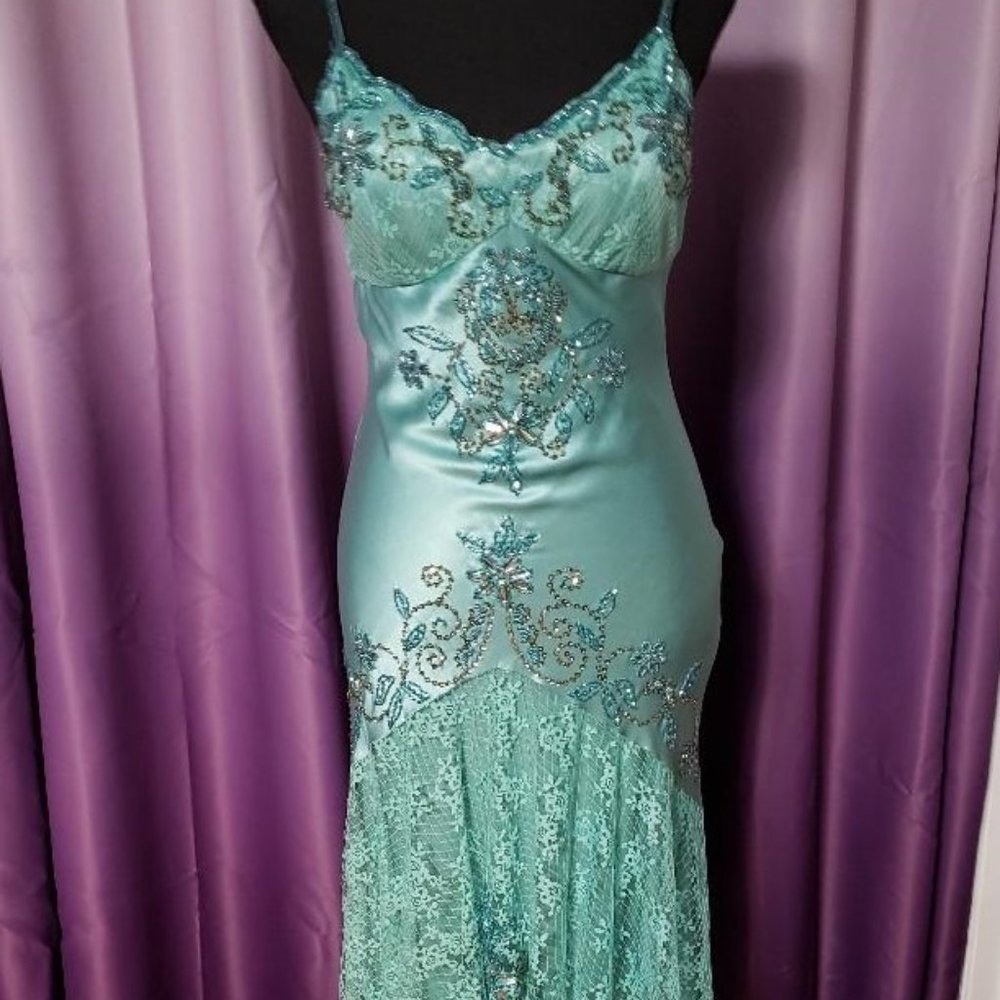Embellished Sue Wong Mint Green Dress